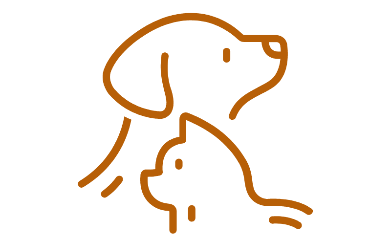 Line art illustration of a dog and cat's heads in profile.