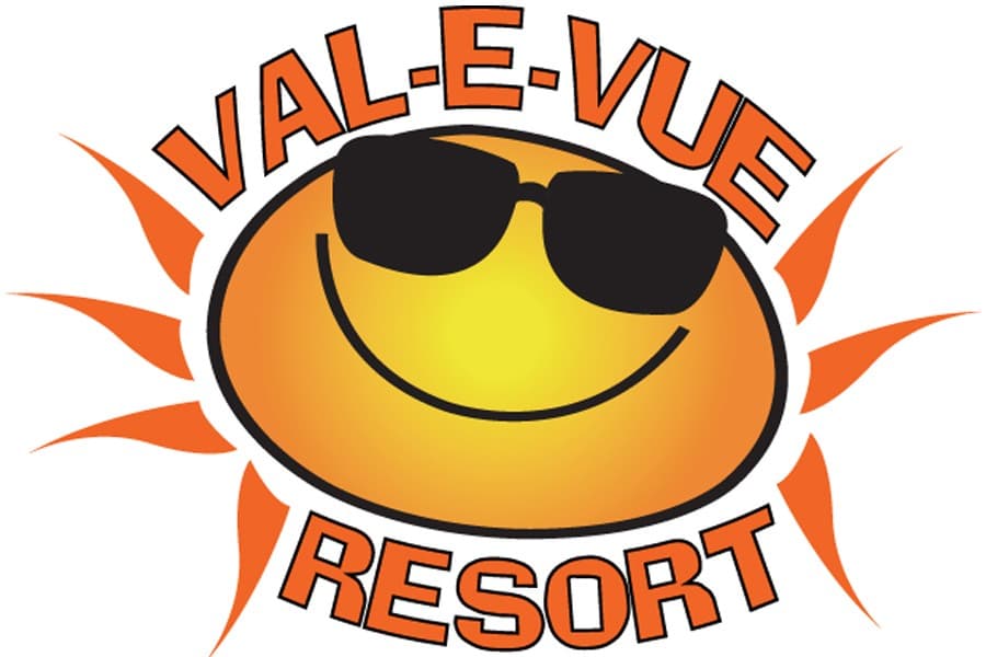 Logo of Val-E-Vue Resort featuring a smiling sun wearing sunglasses.